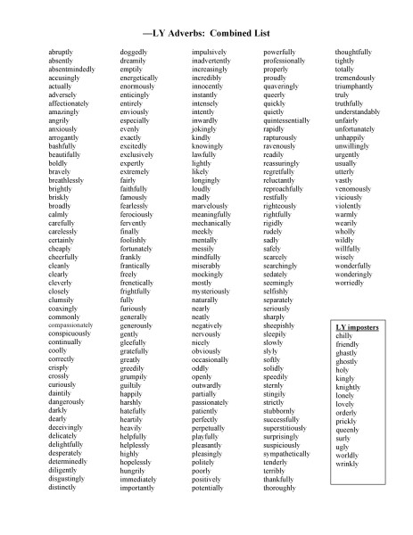 list of ly adverbs
